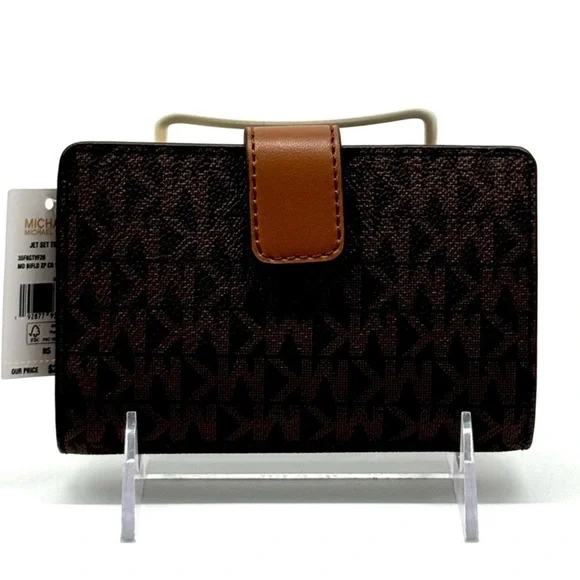 Michael Kors Medium Jet Set Travel Zip Chain Bifold Wallet - Brown Signature - Picture 5 of 7